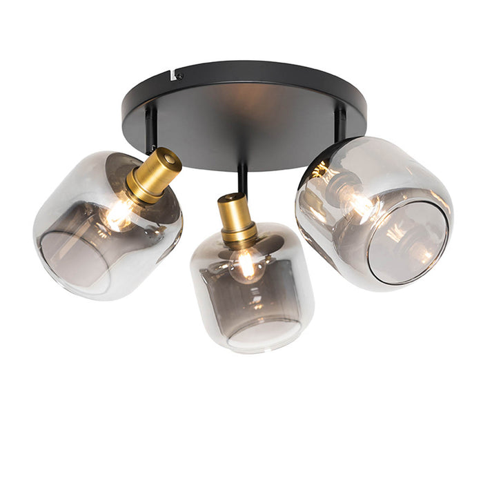 QAZQA Smart plafondspot zwart met goud met smoke glas incl. 3 Wifi