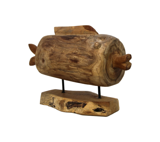 HSM Collection-Decoratieve Vis Op Voet-37x14x28-Naturel-Teak