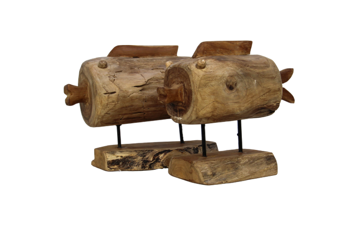 HSM Collection-Decoratieve Vis Op Voet-37x14x28-Naturel-Teak