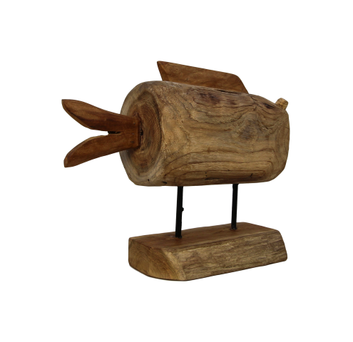 HSM Collection-Decoratieve Vis Op Voet-37x14x28-Naturel-Teak