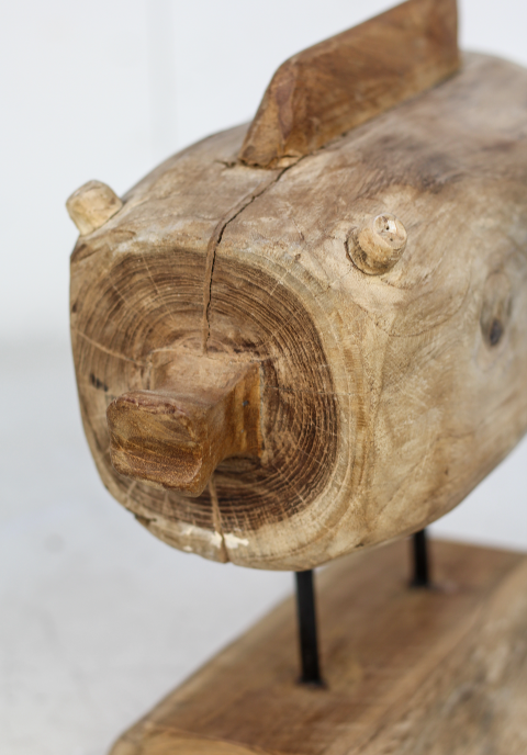 HSM Collection-Decoratieve Vis Op Voet-37x14x28-Naturel-Teak