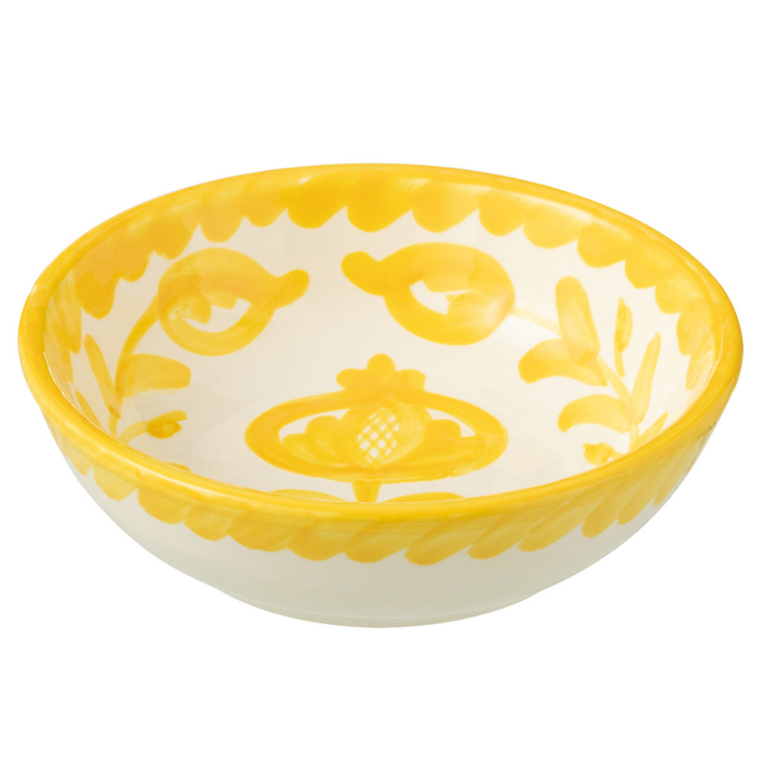 J-Line kom Granada Low - keramiek - wit|geel - small - Ø 14