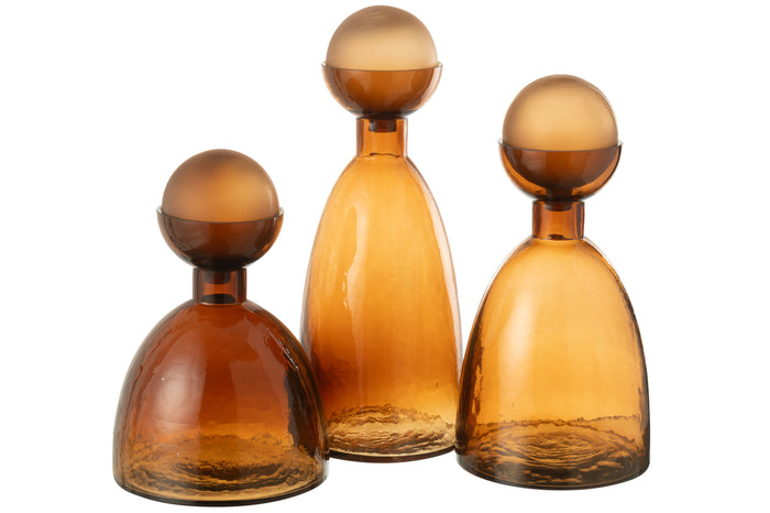 J-Line vaas Fles + Dop Yoko - glas - bruin - large - 43 cm h