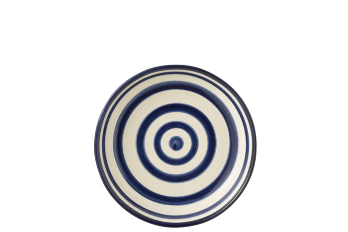J-Line schaal Granada Stripes Low - keramiek - wit|blauw - l