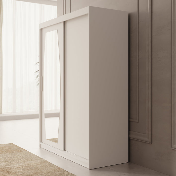 Meubella - Kledingkast Azai - Wit - 150 cm - Met spiegel