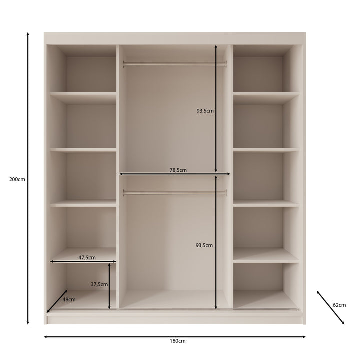Meubella - Kledingkast Azai - Wit - 180 cm - Met spiegel
