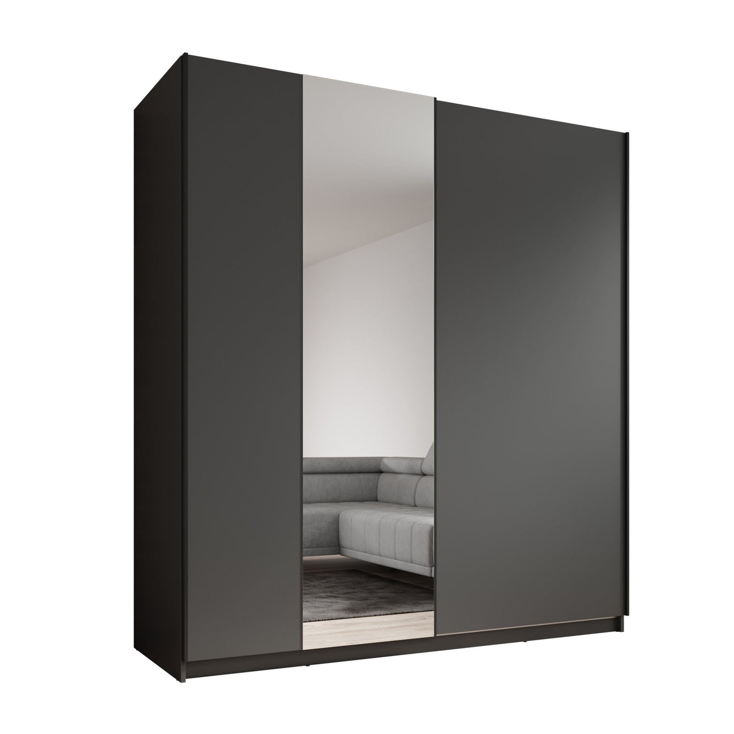 Meubella - Kledingkast Ganaro - Grijs - 180 cm - Met spiegel