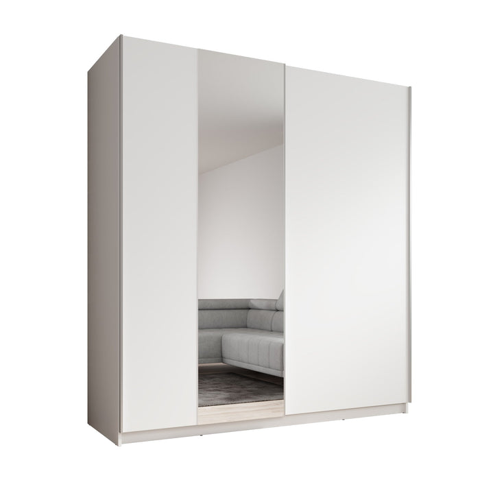 Meubella - Kledingkast Ganaro - Wit - 180 cm - Met spiegel