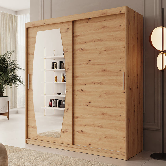 Meubella - Kledingkast Azai - Eiken - 180 cm - Met spiegel