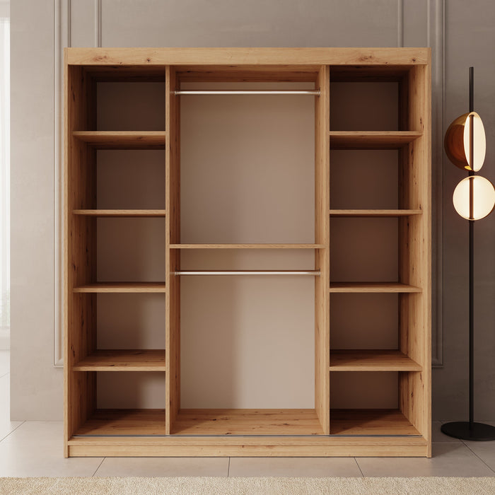 Meubella - Kledingkast Azai - Eiken - 180 cm - Met spiegel