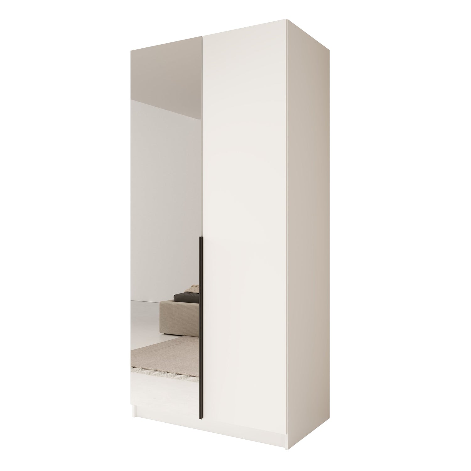 Meubella - Kledingkast Bruno - Wit - 100 cm - Met spiegel