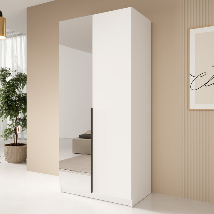 Meubella - Kledingkast Bruno - Wit - 100 cm - Met spiegel