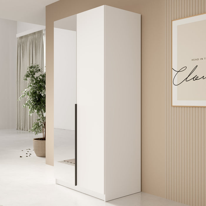 Meubella - Kledingkast Bruno - Wit - 100 cm - Met spiegel