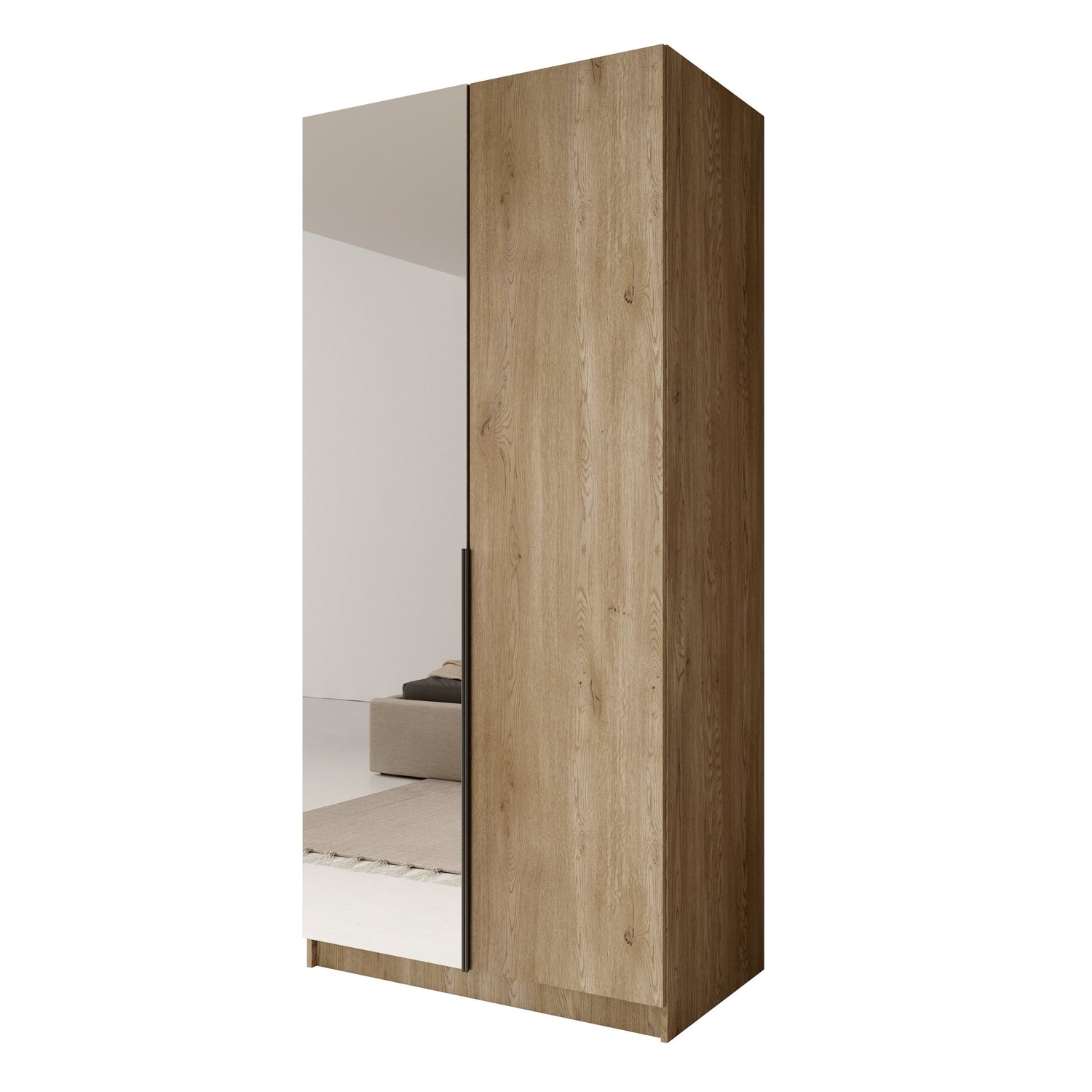 Meubella - Kledingkast Bruno - Eiken - 100 cm - Met spiegel