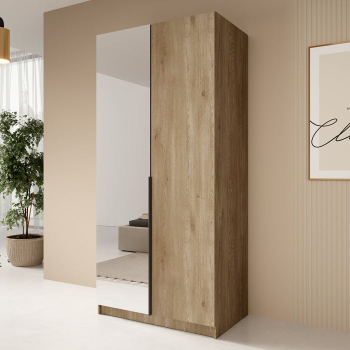 Meubella - Kledingkast Bruno - Eiken - 100 cm - Met spiegel