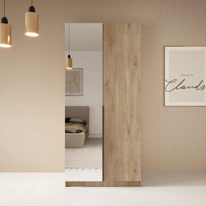 Meubella - Kledingkast Bruno - Eiken - 100 cm - Met spiegel