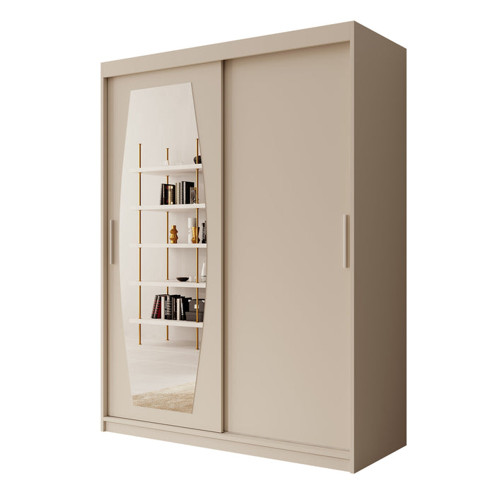 Meubella - Kledingkast Azai - Beige - 150 cm - Met spiegel