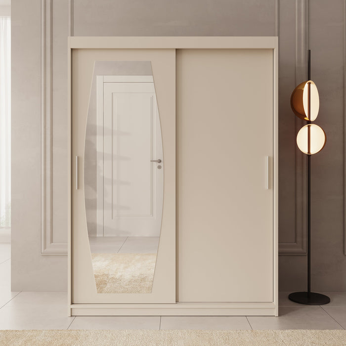 Meubella - Kledingkast Azai - Beige - 150 cm - Met spiegel