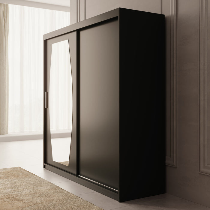 Meubella - Kledingkast Azai - Zwart - 200 cm - Met spiegel