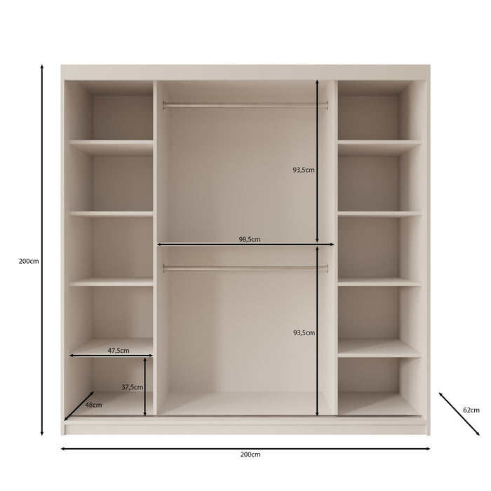Meubella - Kledingkast Azai - Zwart - 200 cm - Met spiegel