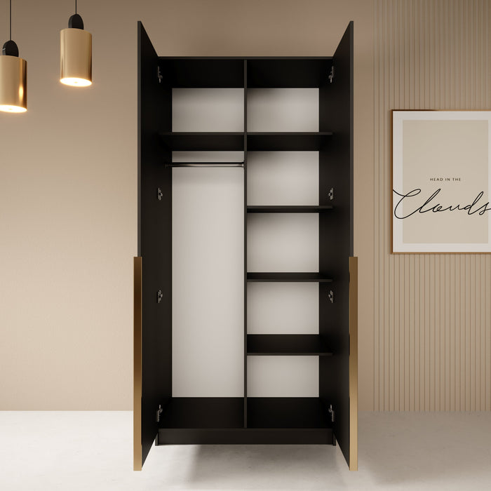 Meubella - Kledingkast Bruno 2 - Zwart - 100 cm - Met spiegel