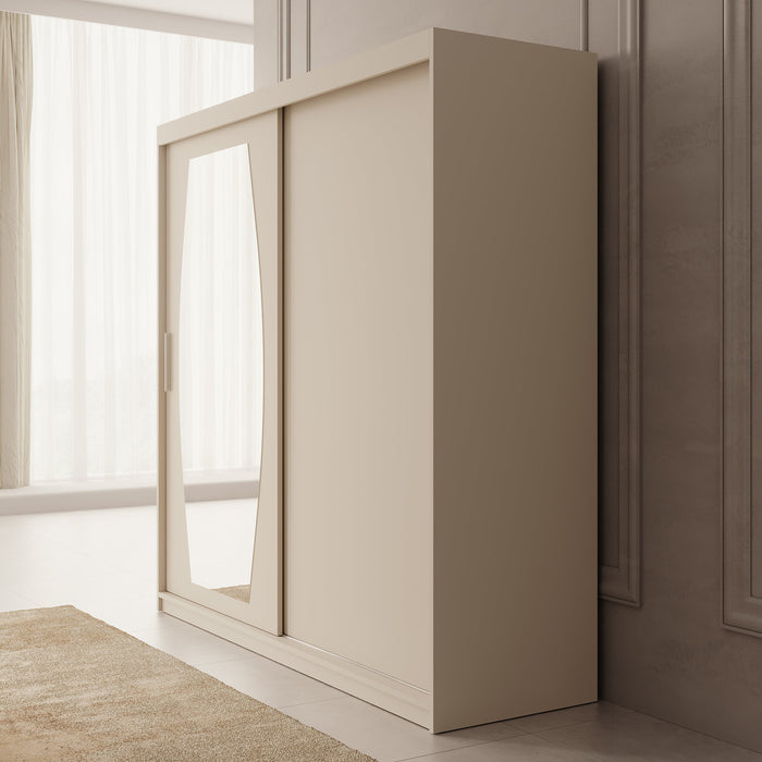 Meubella - Kledingkast Azai - Beige - 200 cm - Met spiegel