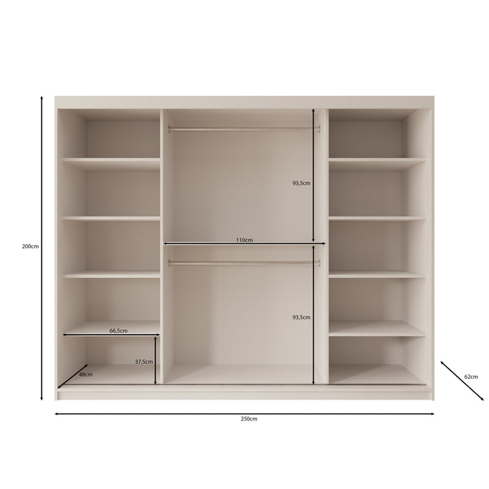 Meubella - Kledingkast Azai - Zwart - 250 cm - Met spiegel