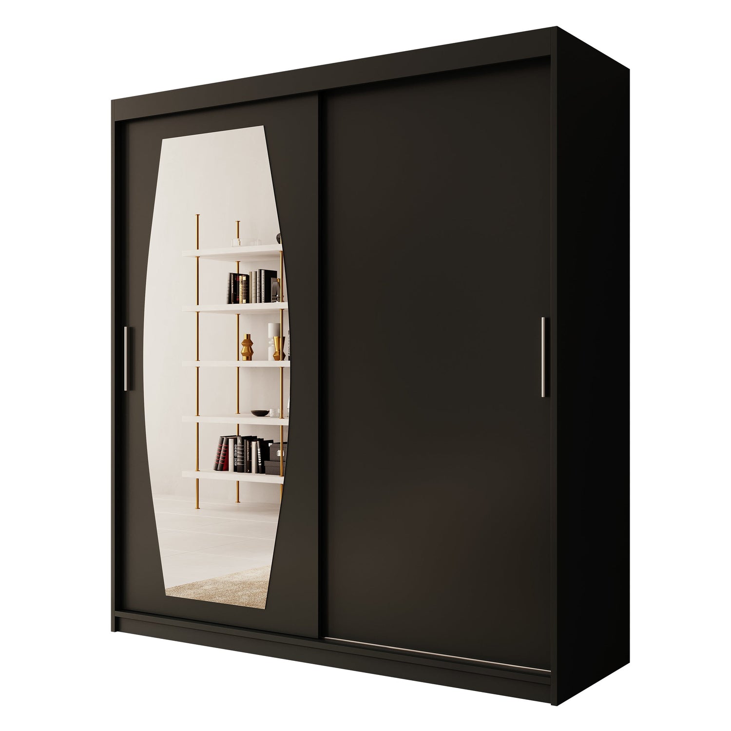 Meubella - Kledingkast Azai - Zwart - 180 cm - Met spiegel