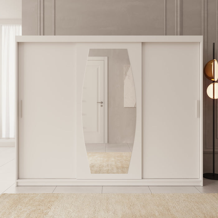 Meubella - Kledingkast Azai - Wit - 250 cm - Met spiegel