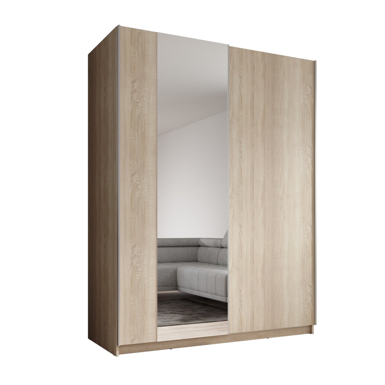 Meubella - Kledingkast Ganaro - Eiken - 150 cm - Met spiegel