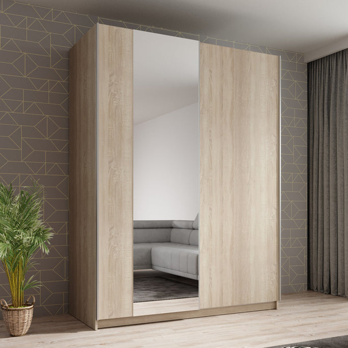 Meubella - Kledingkast Ganaro - Eiken - 150 cm - Met spiegel