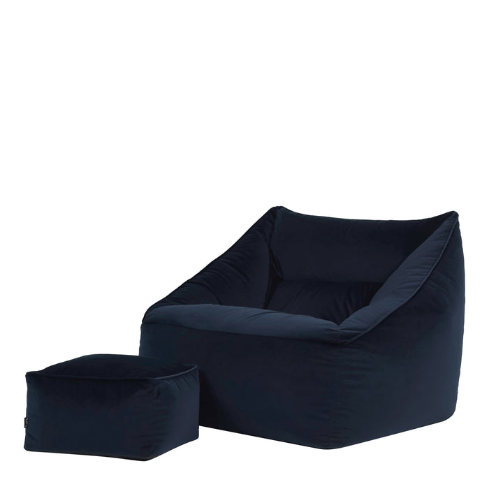 icon Natalia Zitzak Fauteuil met Poef - Velours - Marineblauw