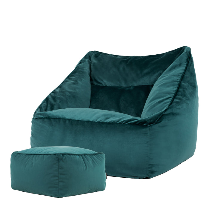 icon Natalia Zitzak Fauteuil met Poef - Velours - Blauwgroen