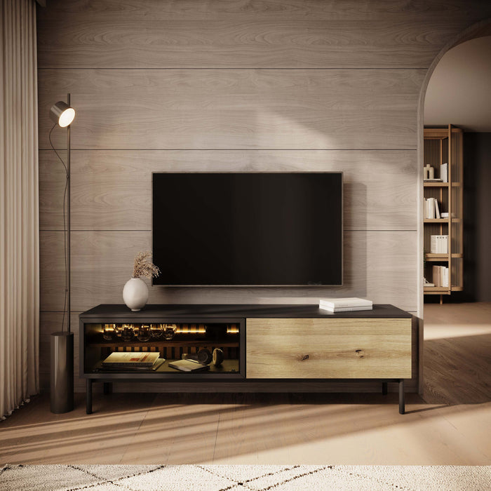 Meubella - TV-Meubel Ludwig - Zwart - Eiken - 180 cm