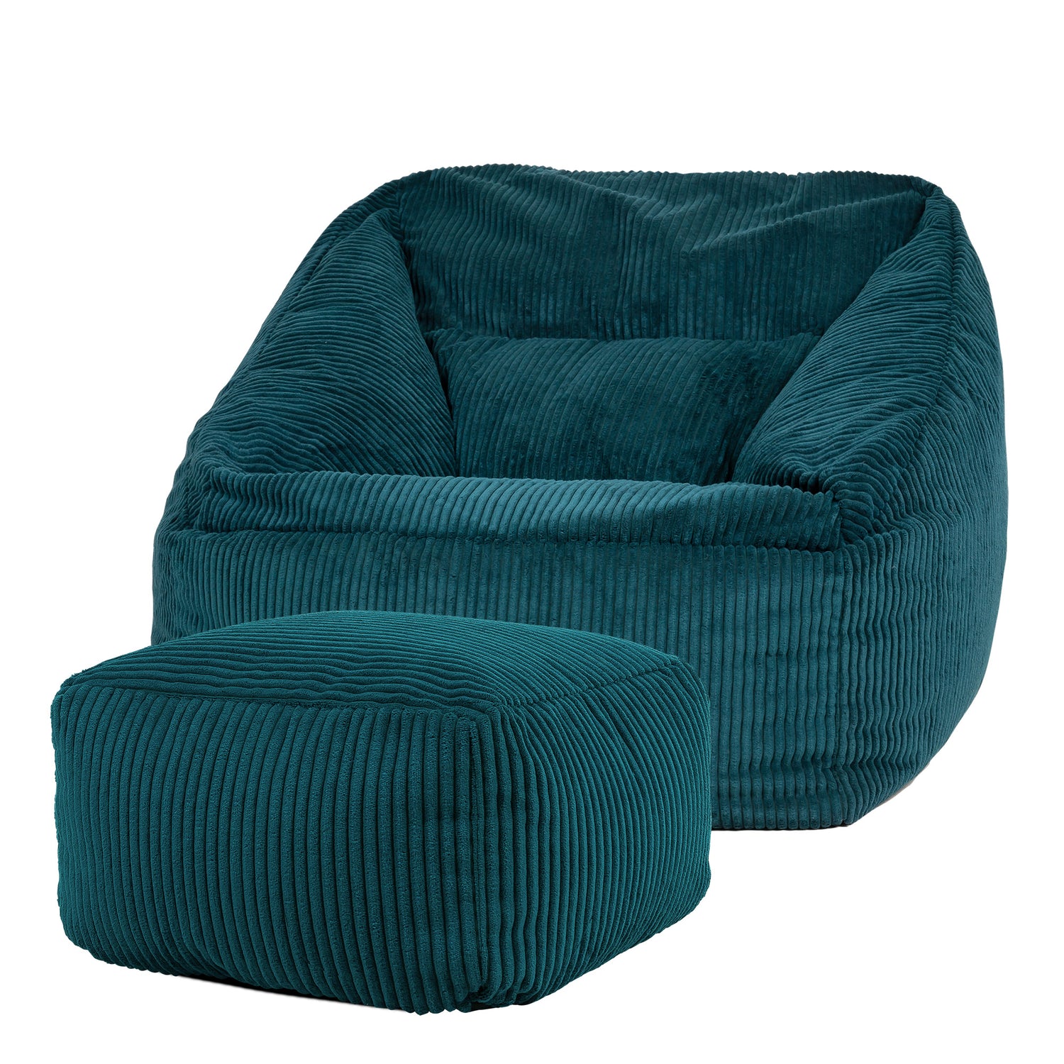 icon Natalia Zitzak Fauteuil met Poef - Ribfluweel - Blauwgroen