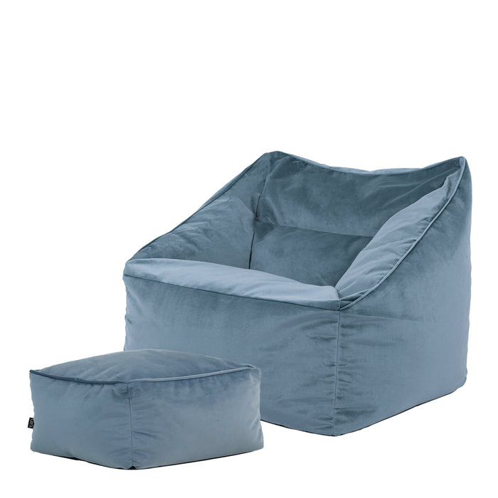 icon Natalia Zitzak Fauteuil met Poef - Velours - Blauw