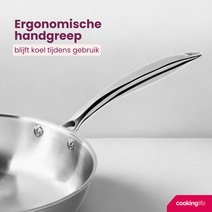 Cookinglife Koekenpan - TriPly RVS - ø 24 cm - zonder anti-aanbaklaag
