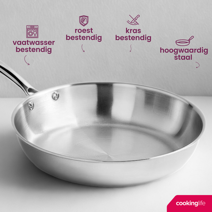 Cookinglife Koekenpan - TriPly RVS - ø 24 cm - zonder anti-aanbaklaag