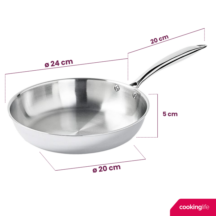 Cookinglife Koekenpan - TriPly RVS - ø 24 cm - zonder anti-aanbaklaag