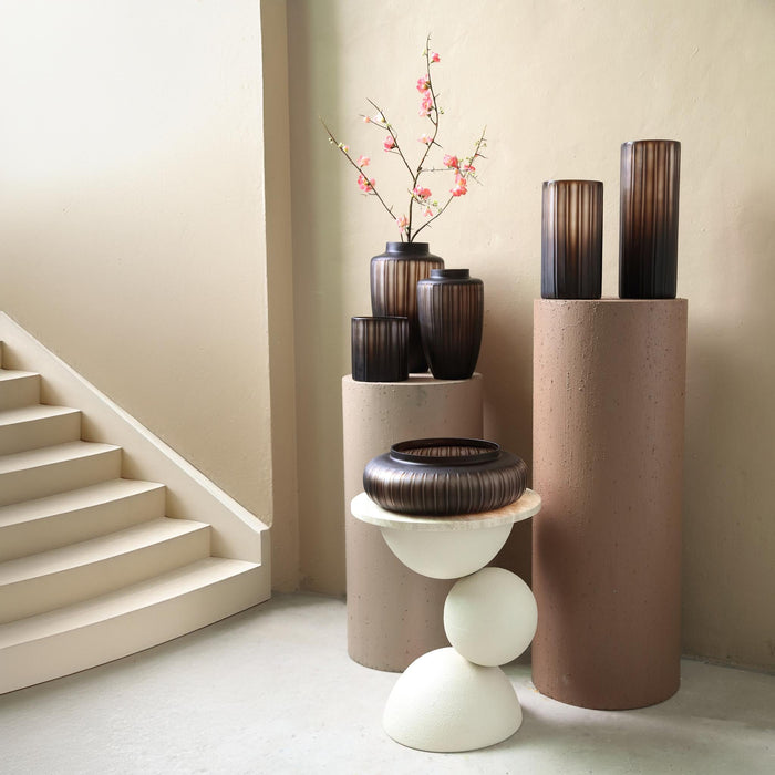 PTMD Linesa Brown Carved Glass Round Vase Matt Finish S