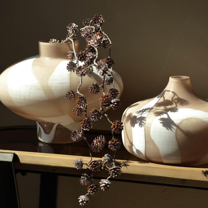 PTMD Nuhin Cream Glass Vase White Stripes Round