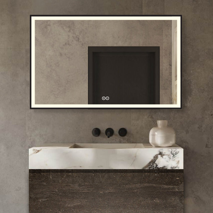 Vtw Living - Badkamerspiegel met Verwarming Zwarte Rand - 60 x 60 cm