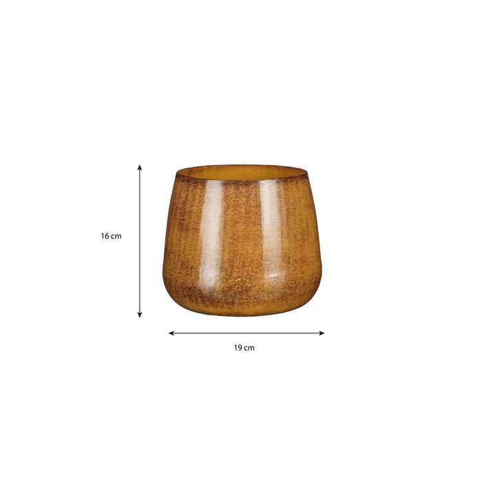 Mica Decorations Benson Bloempot - H16 x Ø19 cm - Metaal - Bruin