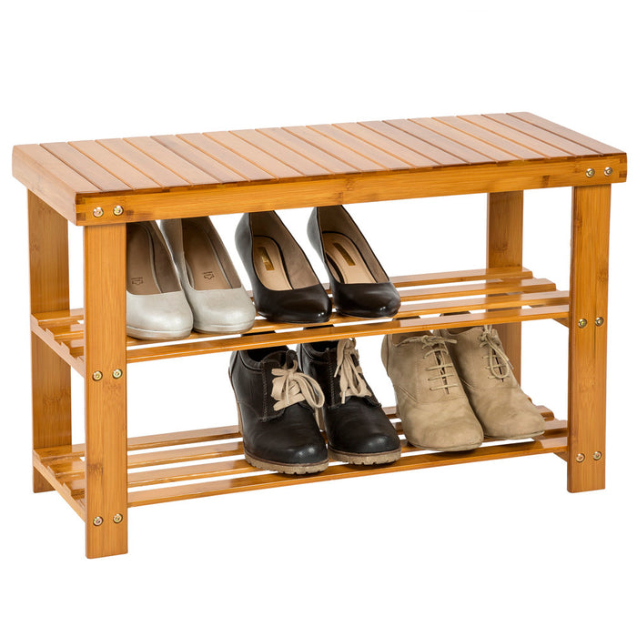 tectake® Bamboe schoenenbank met 2 niveaus en bank 70x28x45,5cm