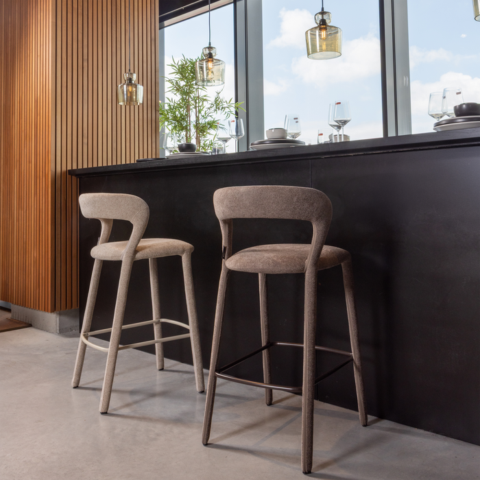 WOOOD Noble Barstoel - Geweven Stof - Zand - 95x48x52