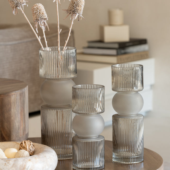 J-Line vaas|kaarshouder snoep - glas - grijs - large