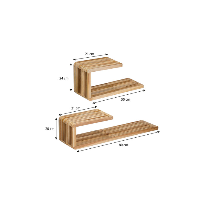 Mica Decorations Josha Wandplank Zwevend - Set van 2 - Bruin