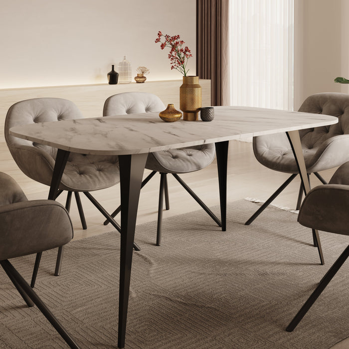 Meubella - Eetkamertafel Flix - Wit marmer - 160 cm - Uitschuifbaar