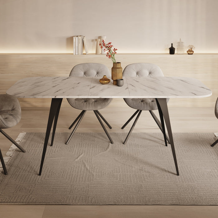 Meubella - Eetkamertafel Flix - Wit marmer - 160 cm - Uitschuifbaar