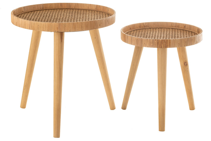J-Line bijzettafel Rond Tripod - hout - naturel - set van 2